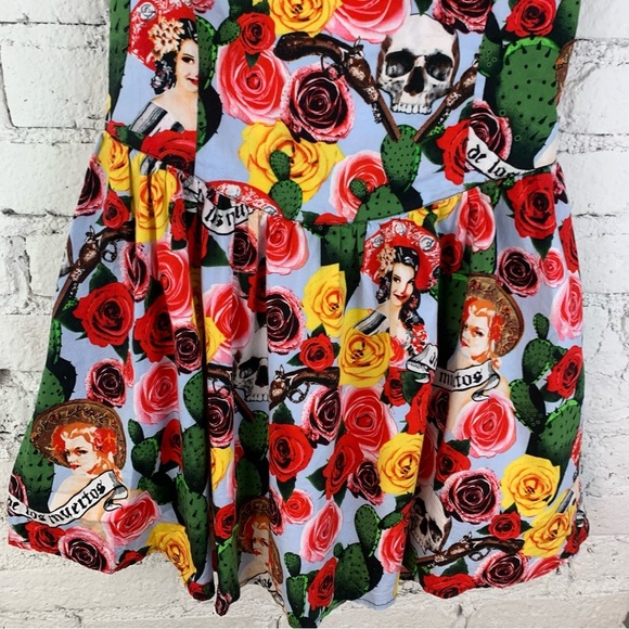 Hell Bunny Dress Dia De Los Meurtos Day Of The Dead Sugar Skull Pinup XL - Picture 3 of 9